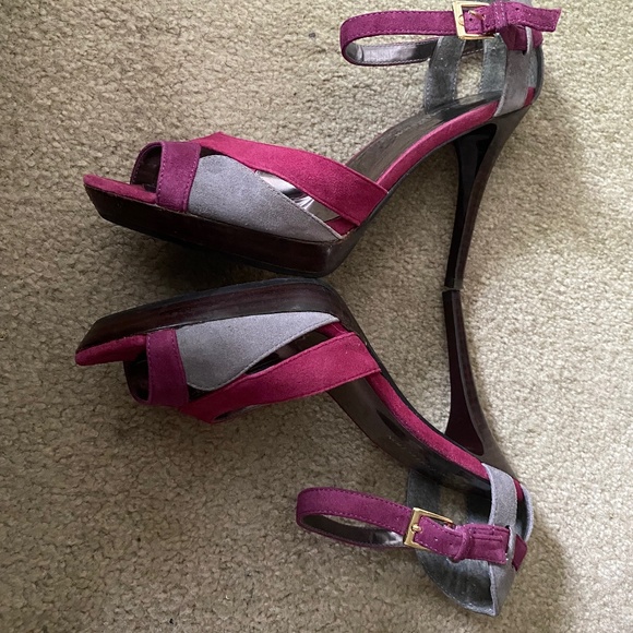 Grey, Purple and Fuschia Suede Strappy Heels, Size 8 - Picture 8 of 13